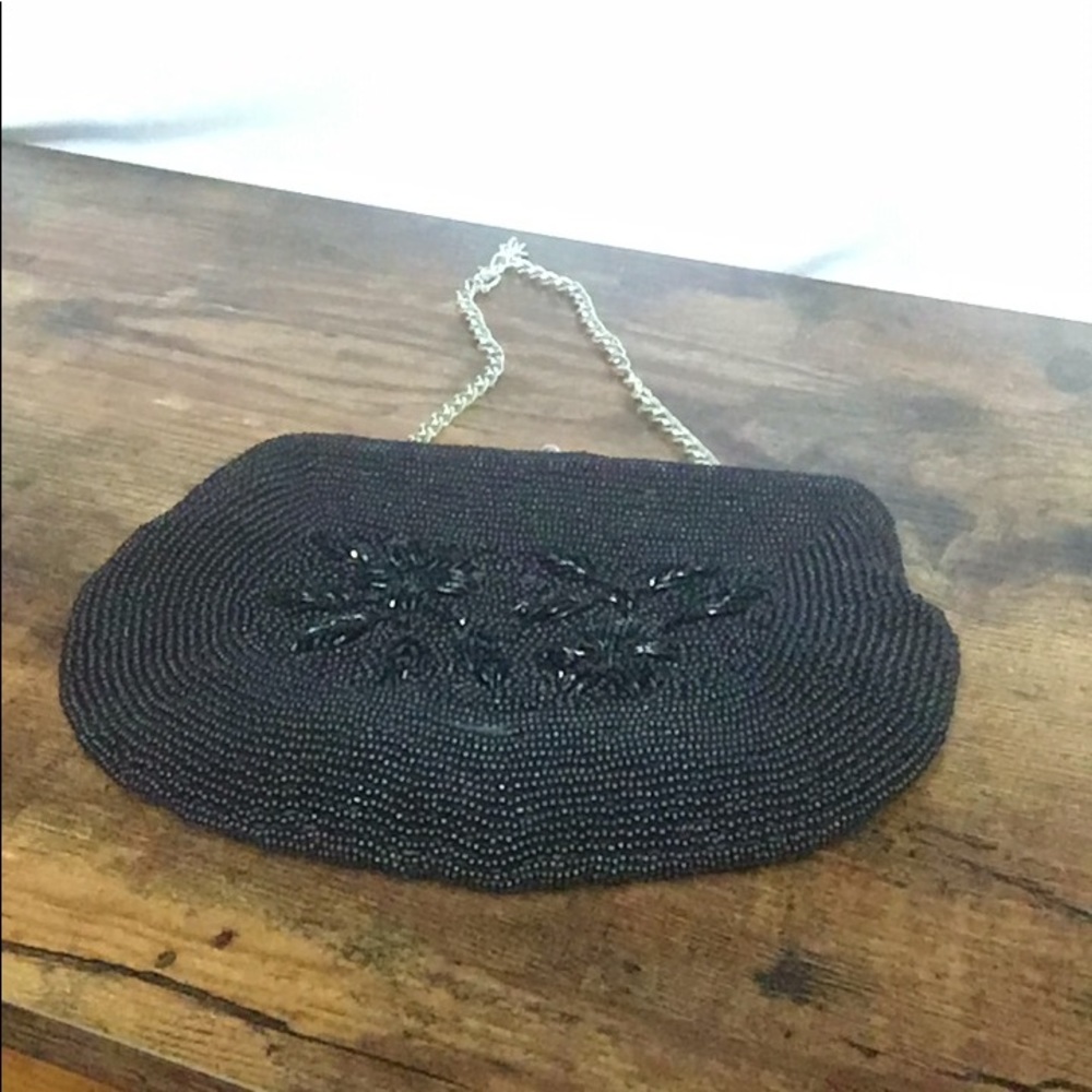 Walborg Black Floral Vintage Beaded Purse